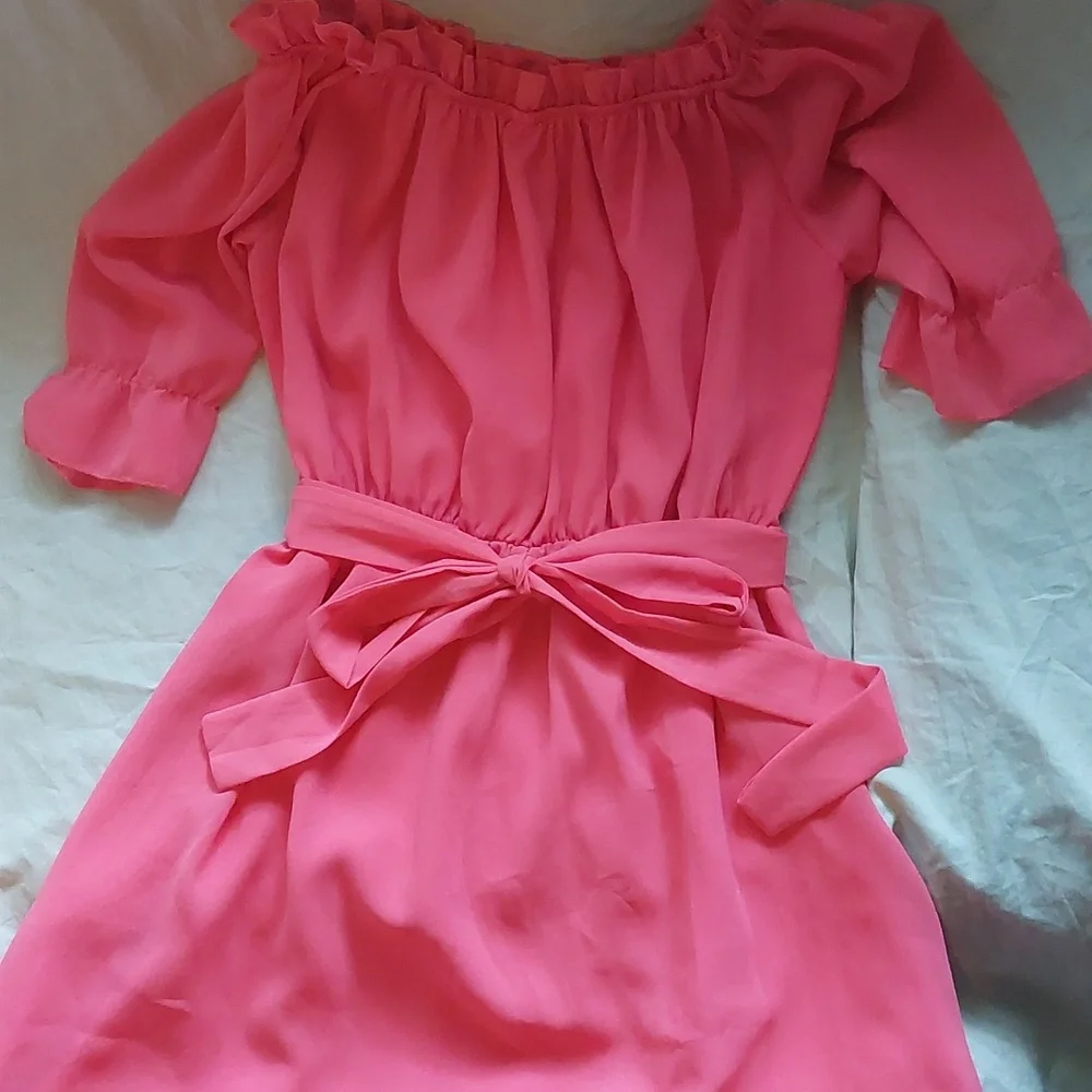 Charming Pink Dress With Waist Tie - Picture 4 of 4